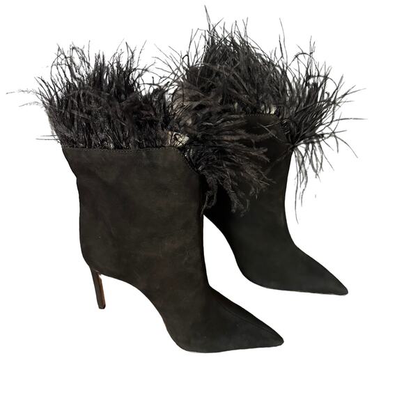 Schutz Black Suede Ankle Bootie SIZE 7.5 Boot Feather Stiletto Heel $228 NEW - Picture 7 of 12